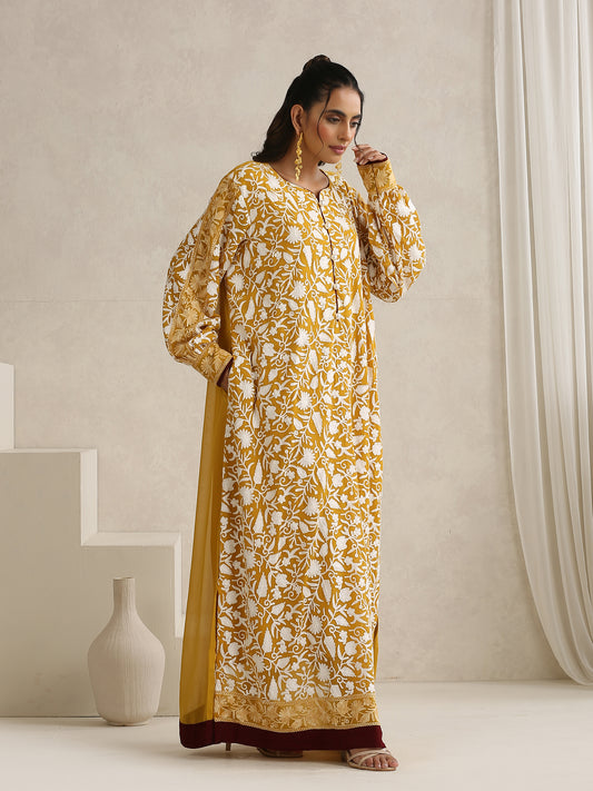 Nargis Mustard & White Abaya with Sheila