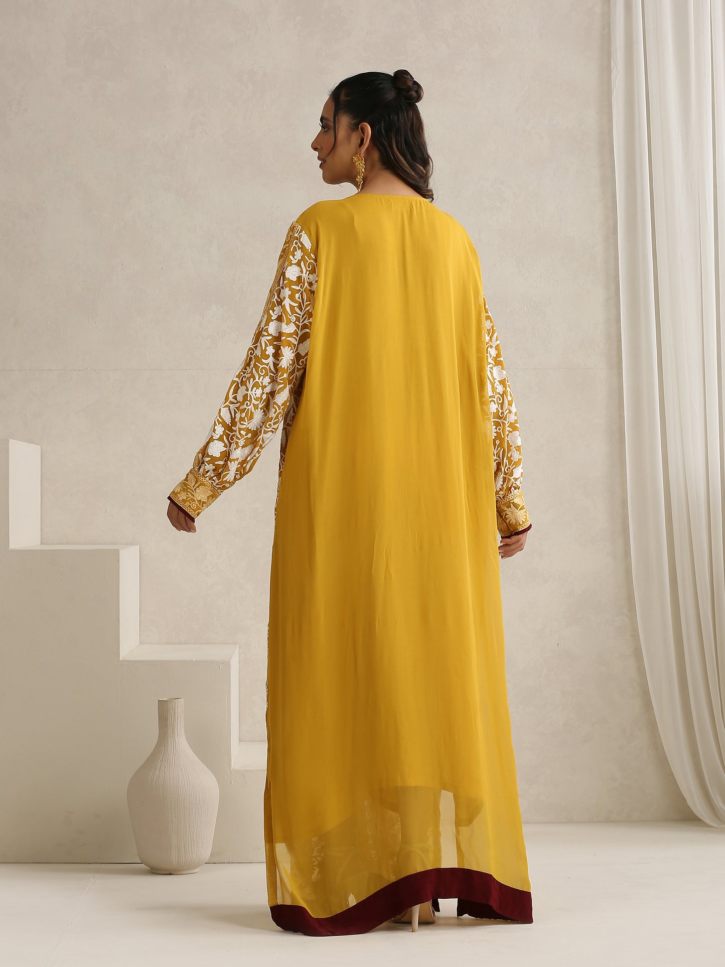 Nargis Mustard & White Abaya with Sheila