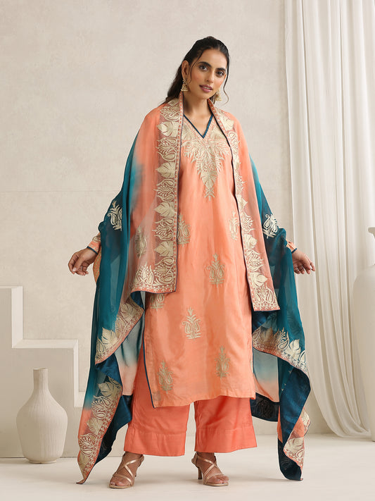 Nargis Peach & Teal Blue Suit Set