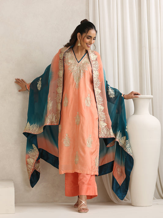 Nargis Peach & Teal Blue Suit Set
