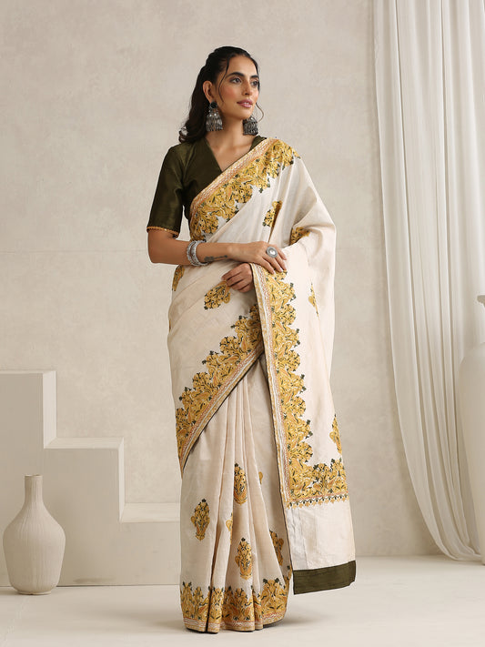 Nargis Green & Off-White Saree