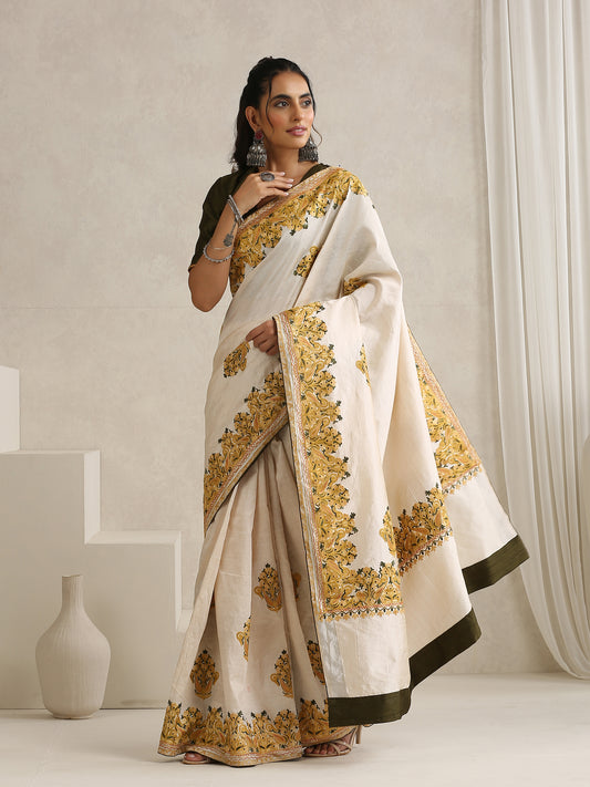 Nargis Green & Off-White Saree