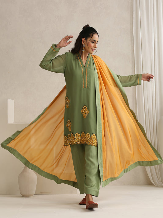 Nargis Mehndi Green Suit Set