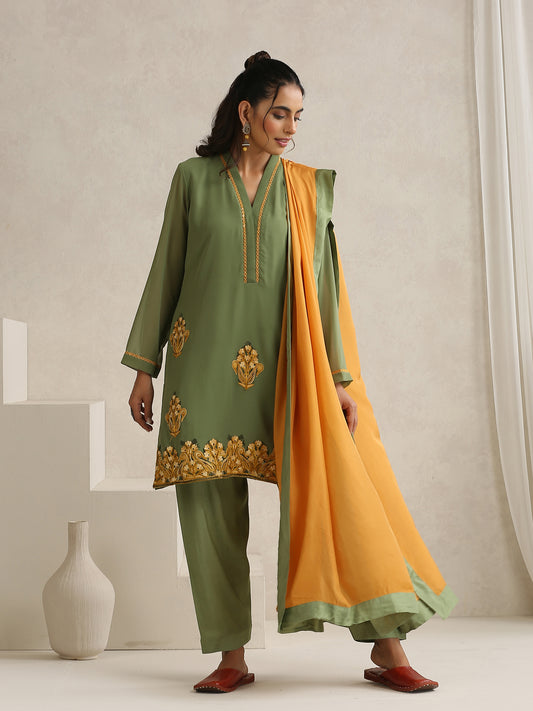 Nargis Mehndi Green Suit Set
