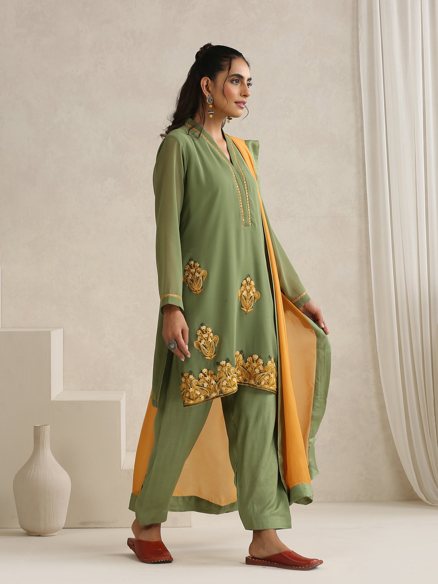 Nargis Mehndi Green Suit Set