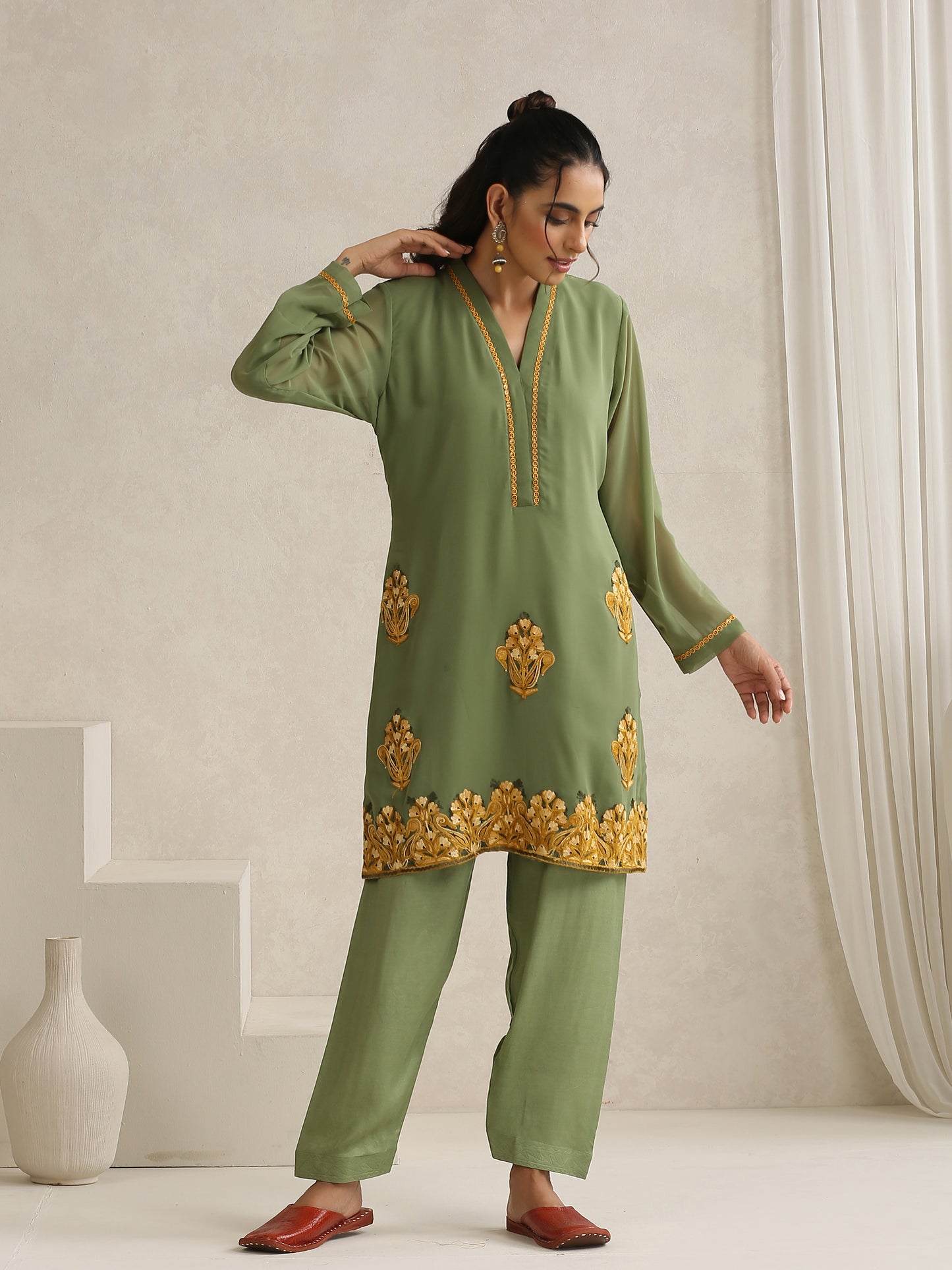 Nargis Mehndi Green Suit Set