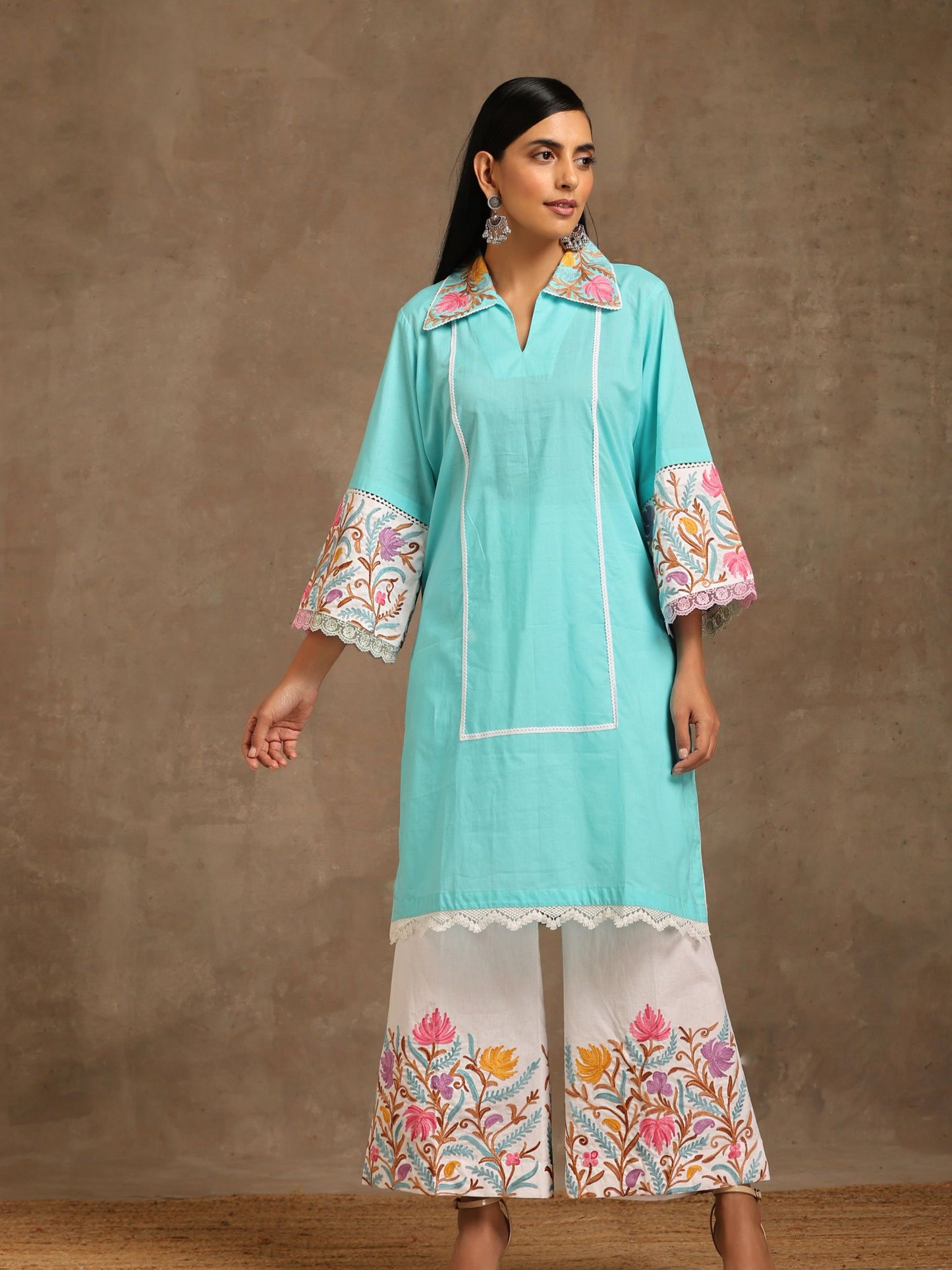 Aghaaz Skyblue & White Co-ord Set