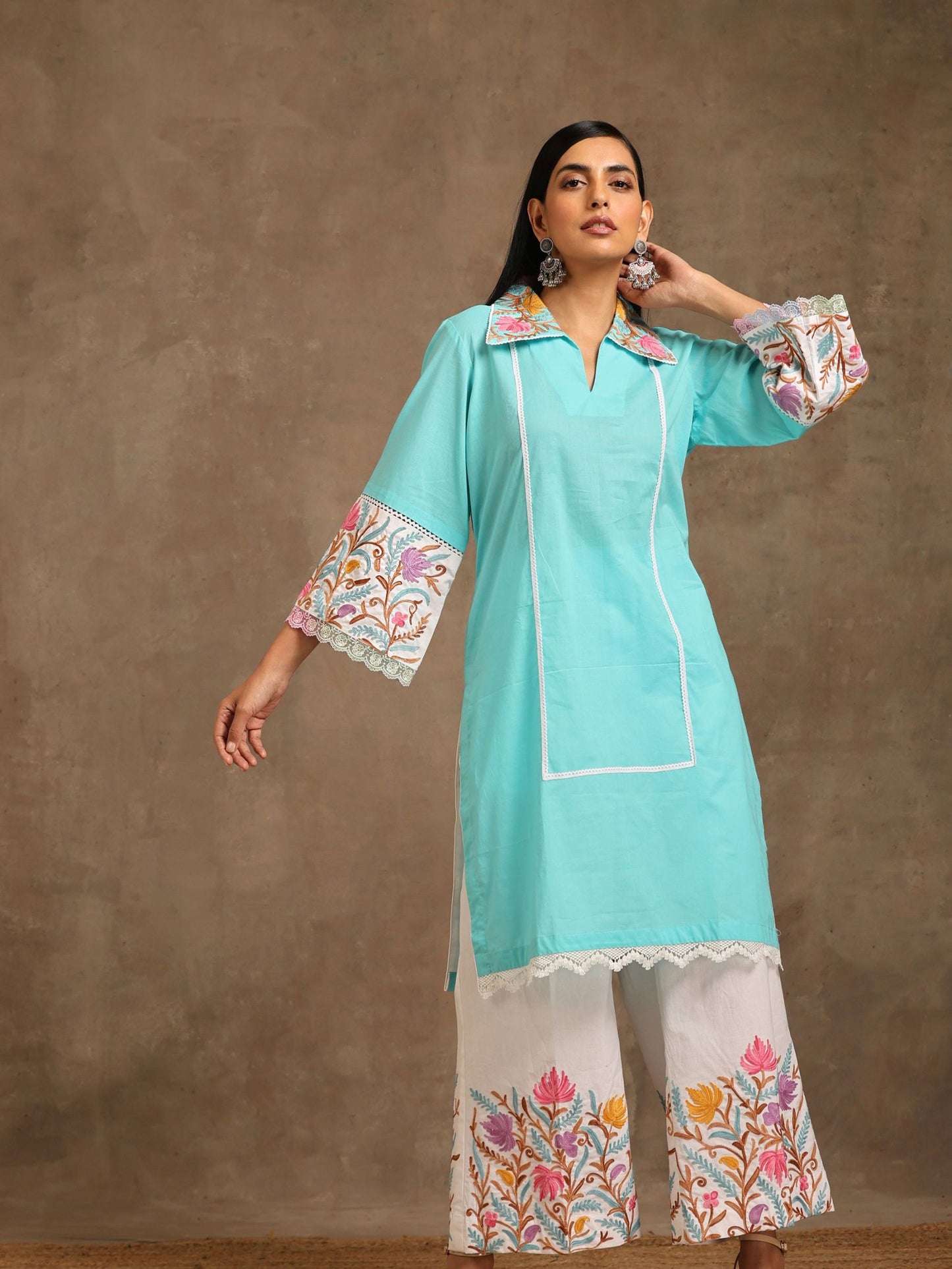 Aghaaz Skyblue & White Co-ord Set