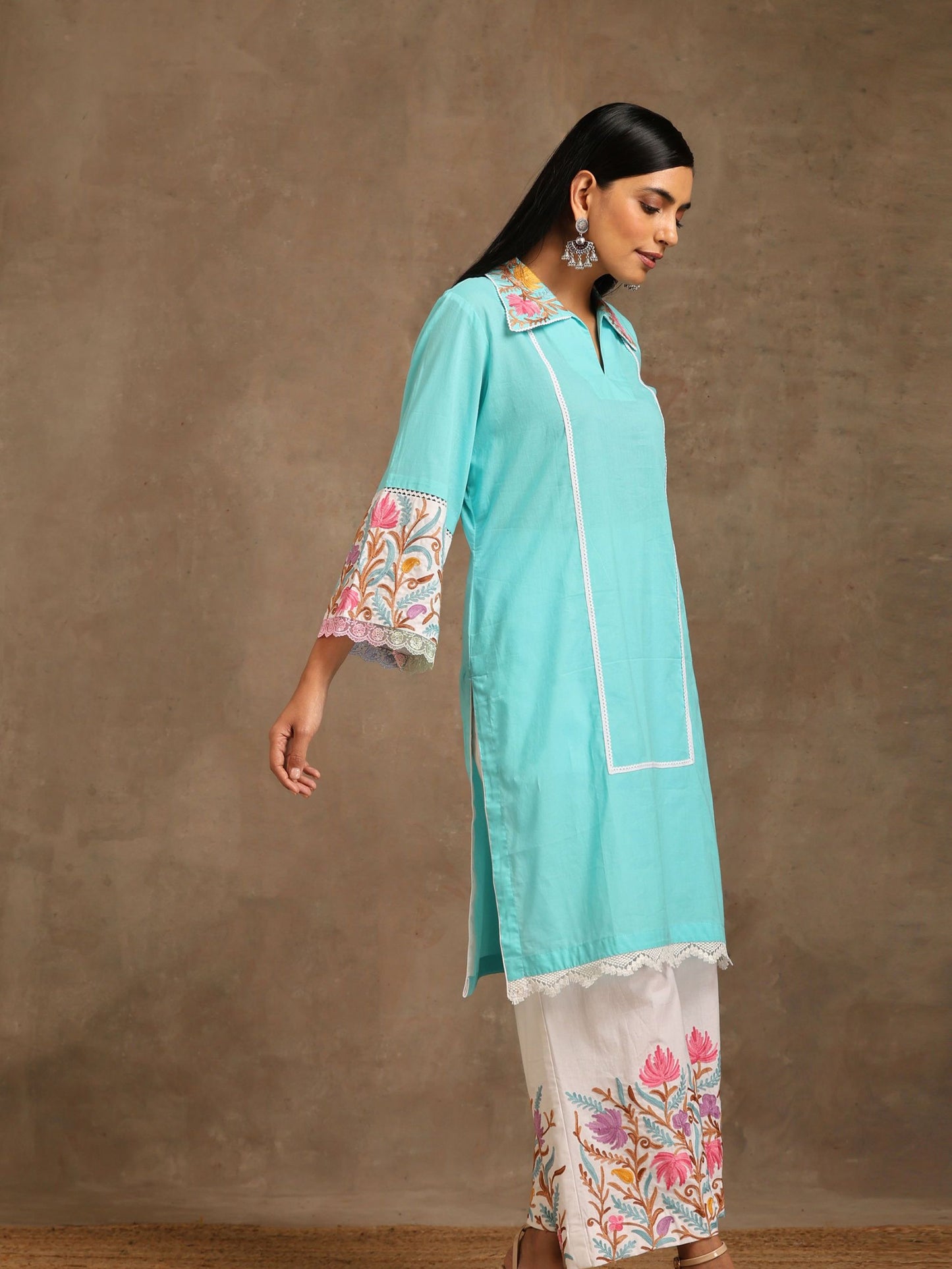 Aghaaz Skyblue & White Co-ord Set