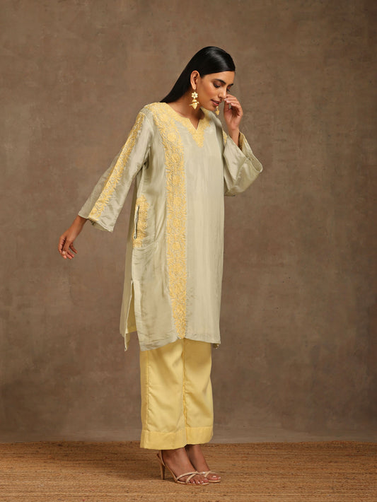 Aghaaz Olive & Lemon Pheran Set