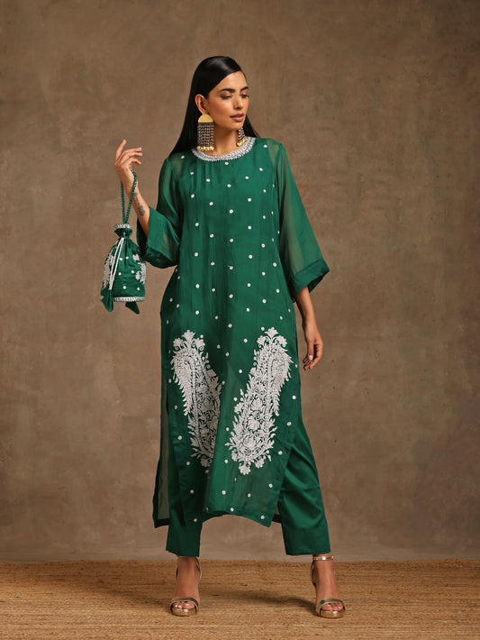 Aghaaz Bottle Green Suit Set