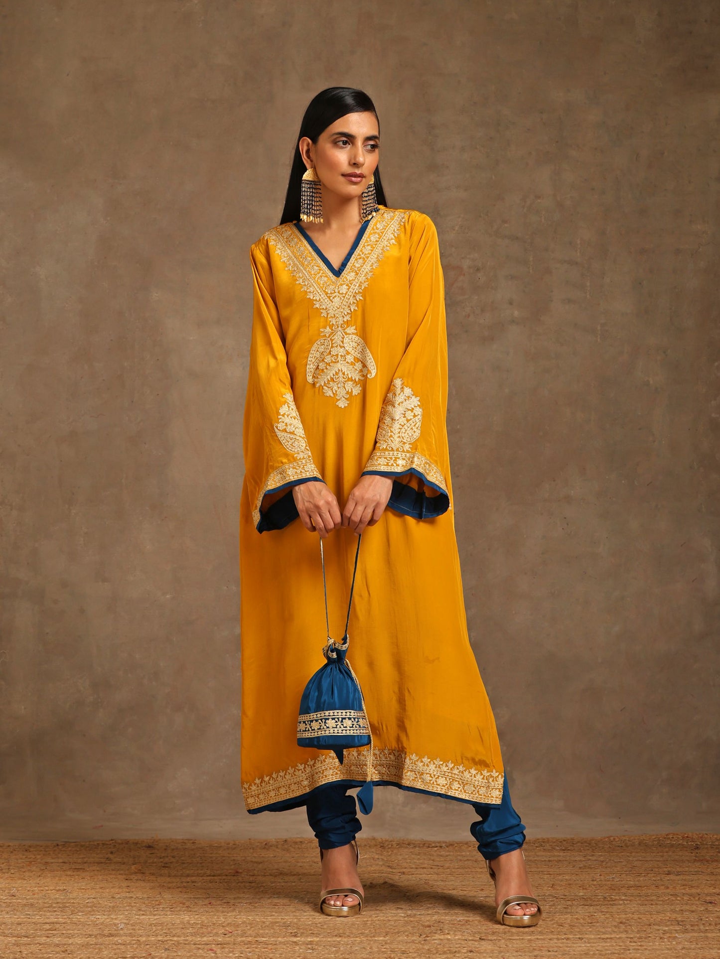 Aghaaz Mustard & Blue Pheran Set