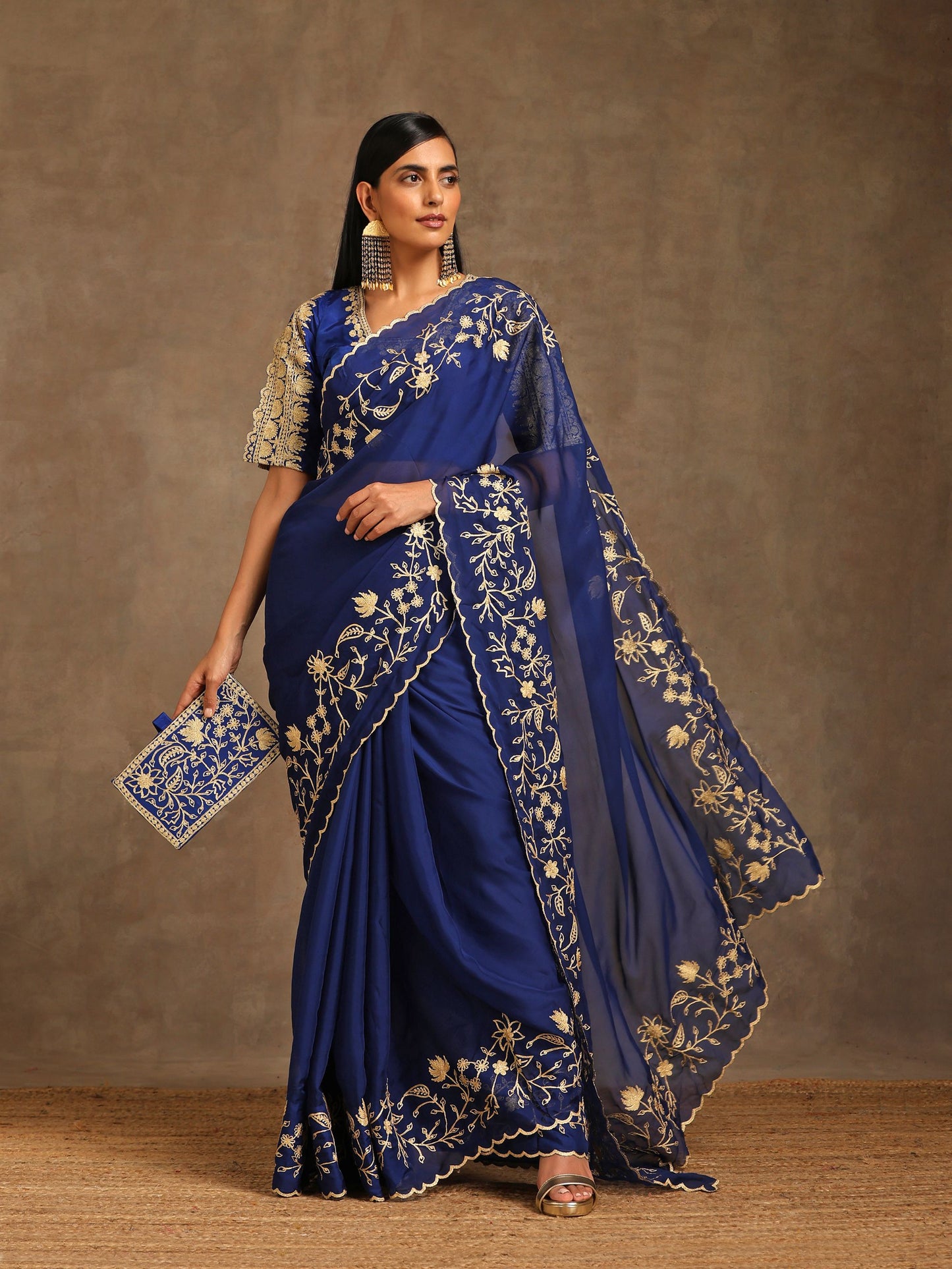 Aghaaz Blue Organza Saree