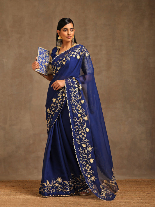 Aghaaz Blue Organza Saree