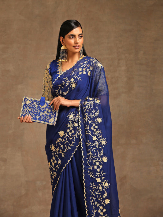 Aghaaz Blue Organza Saree
