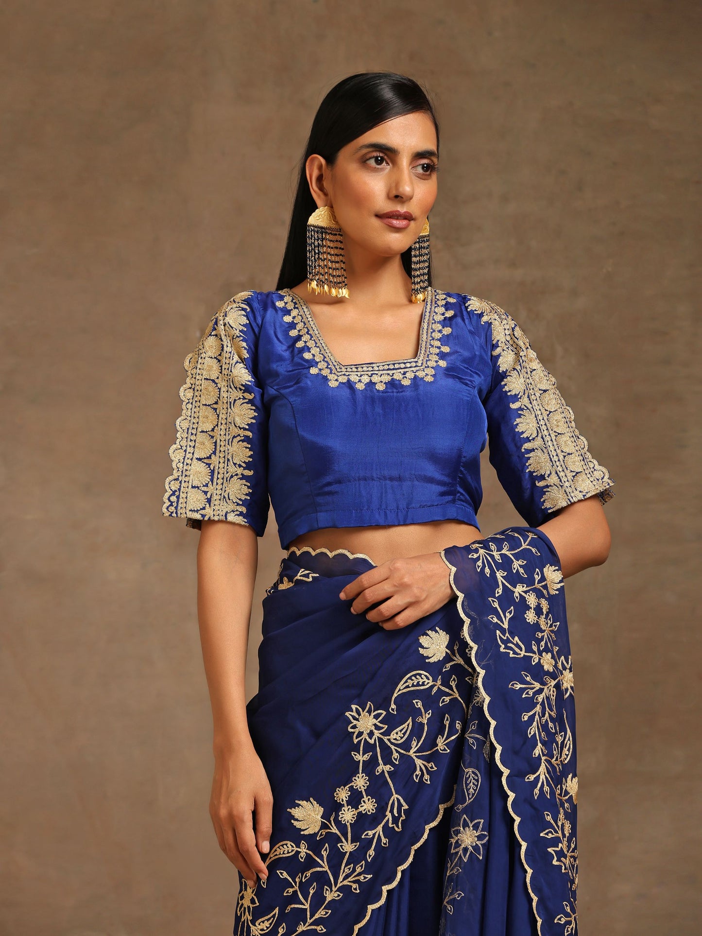 Aghaaz Blue Organza Saree