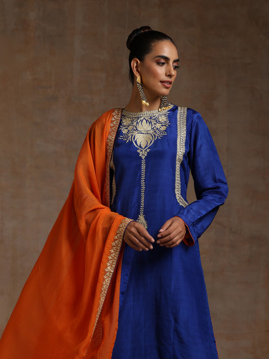 Bandhan Royal Blue with Orange Dupatta Suit Set