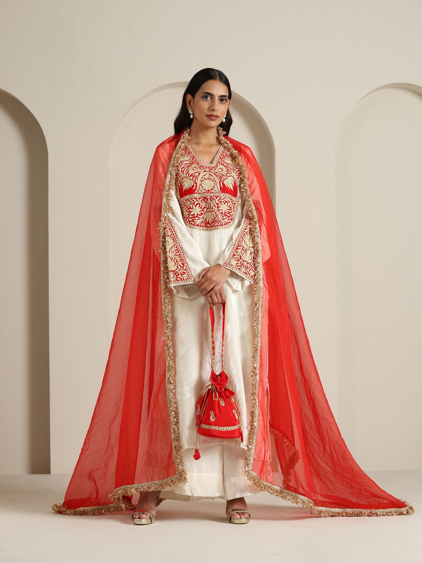 Sheen Off-White Pheran Set