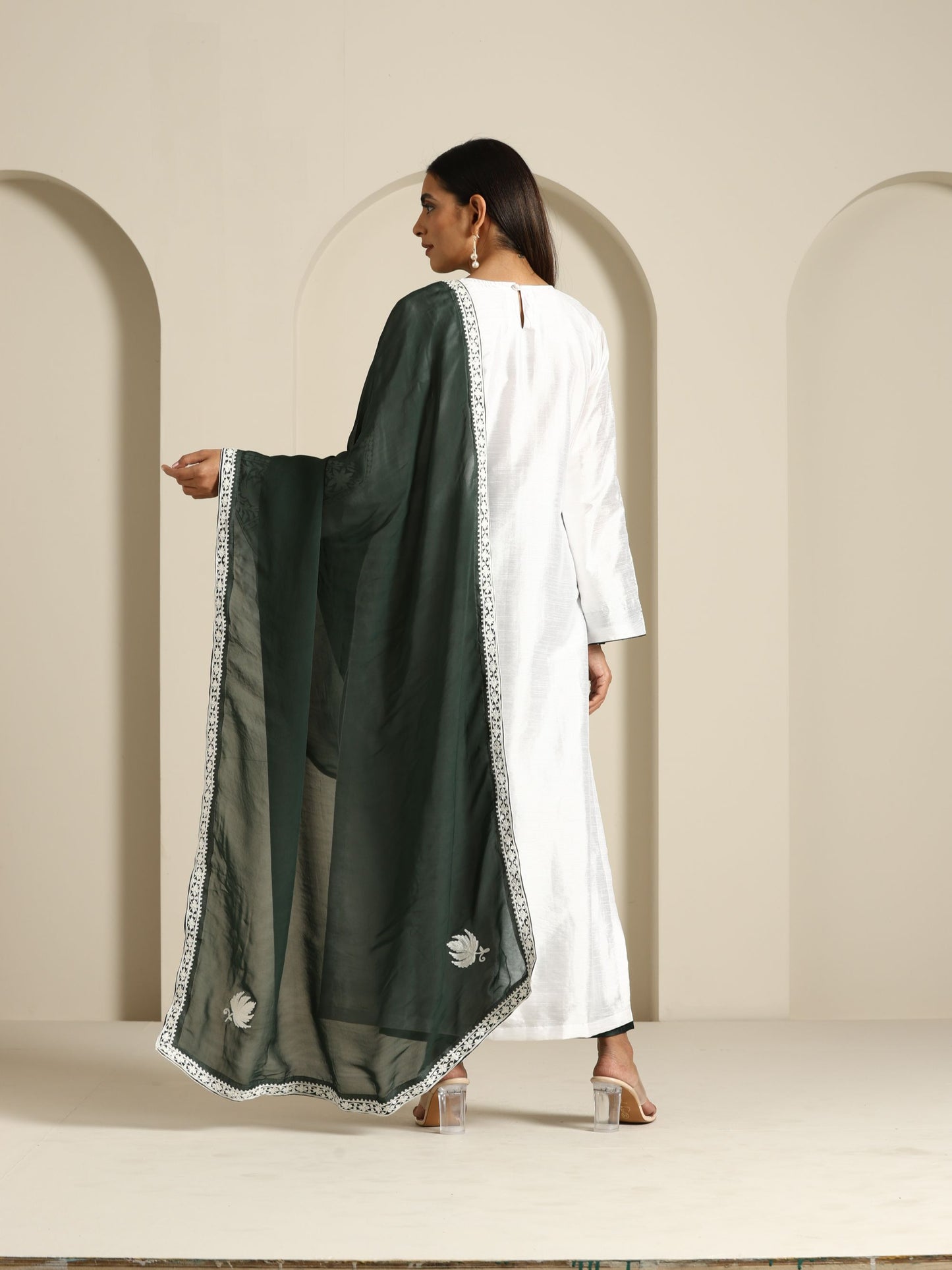 Sheen White & Green Suit Set