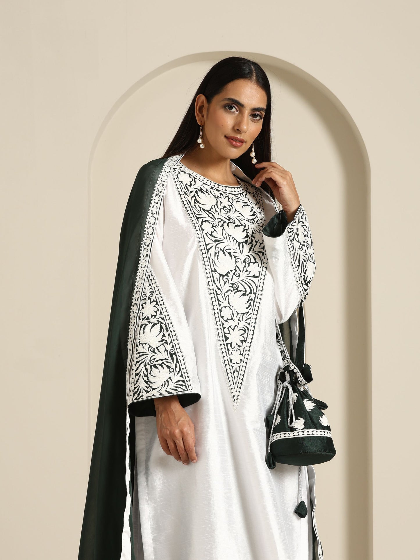 Sheen White & Green Suit Set