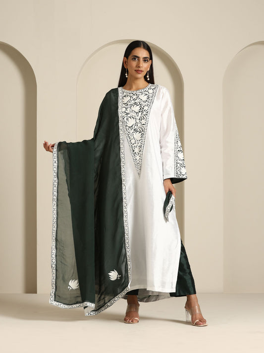 Sheen White & Green Suit Set