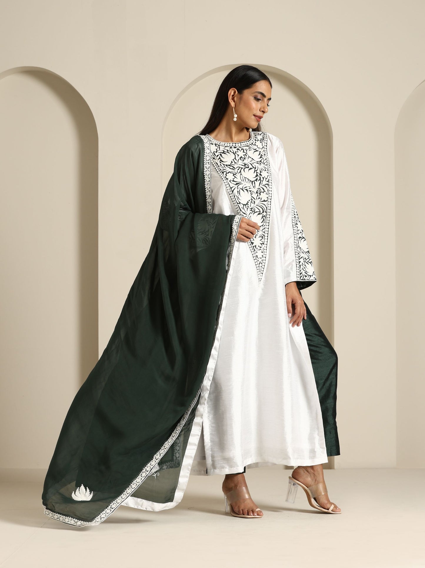 Sheen White & Green Suit Set