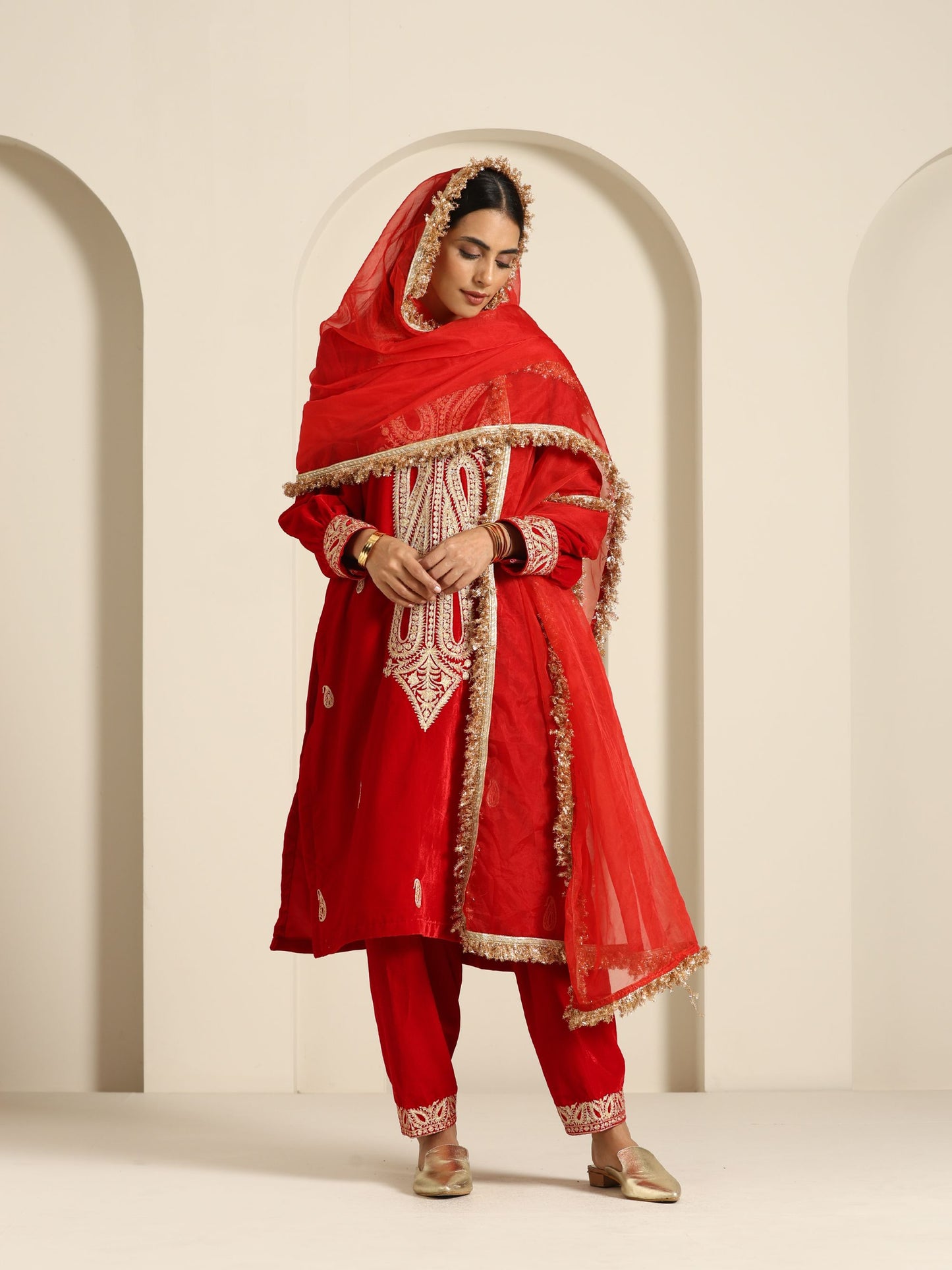 Sheen Red Velvet Salwar Suit Set