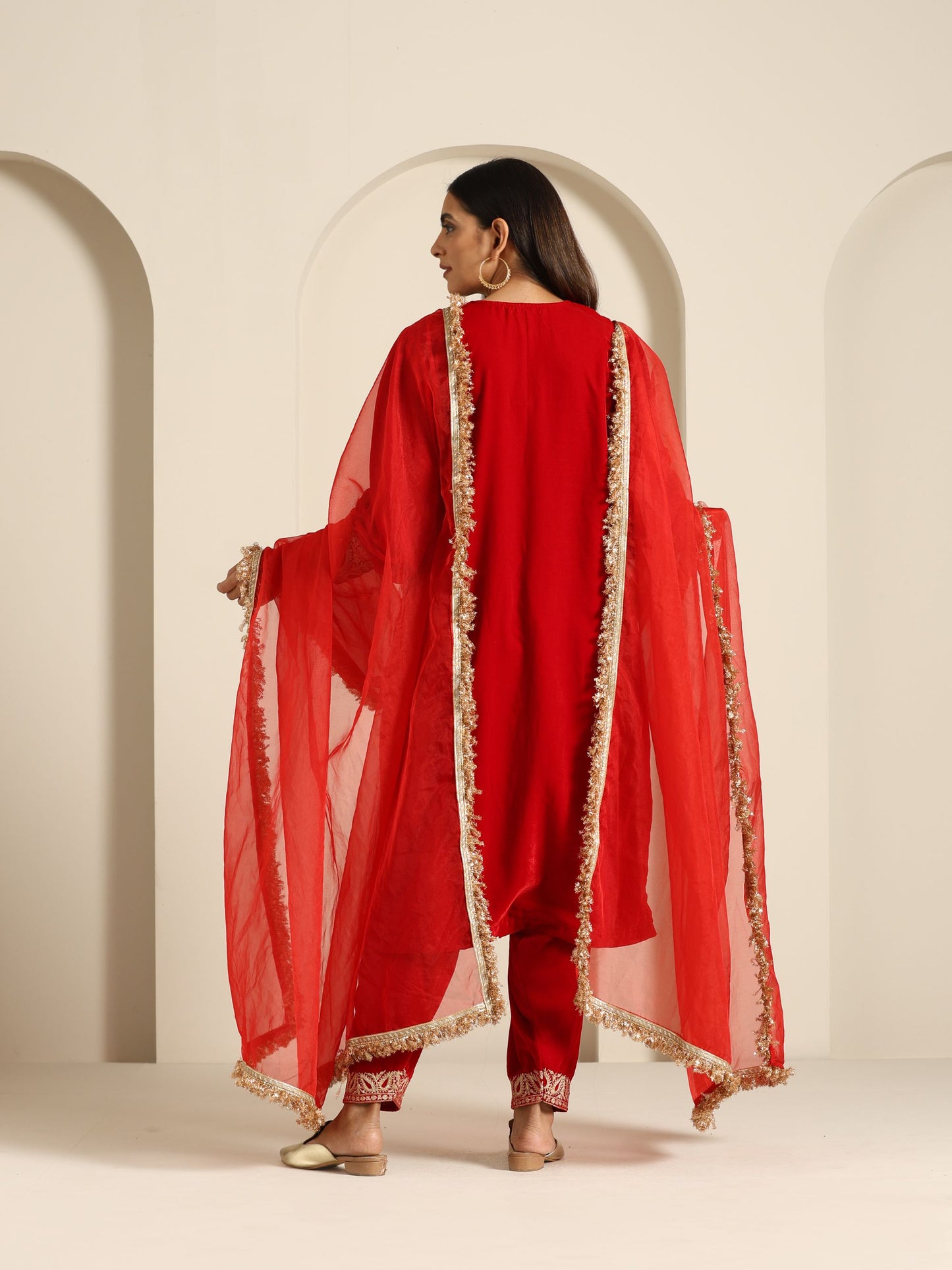 Sheen Red Velvet Salwar Suit Set