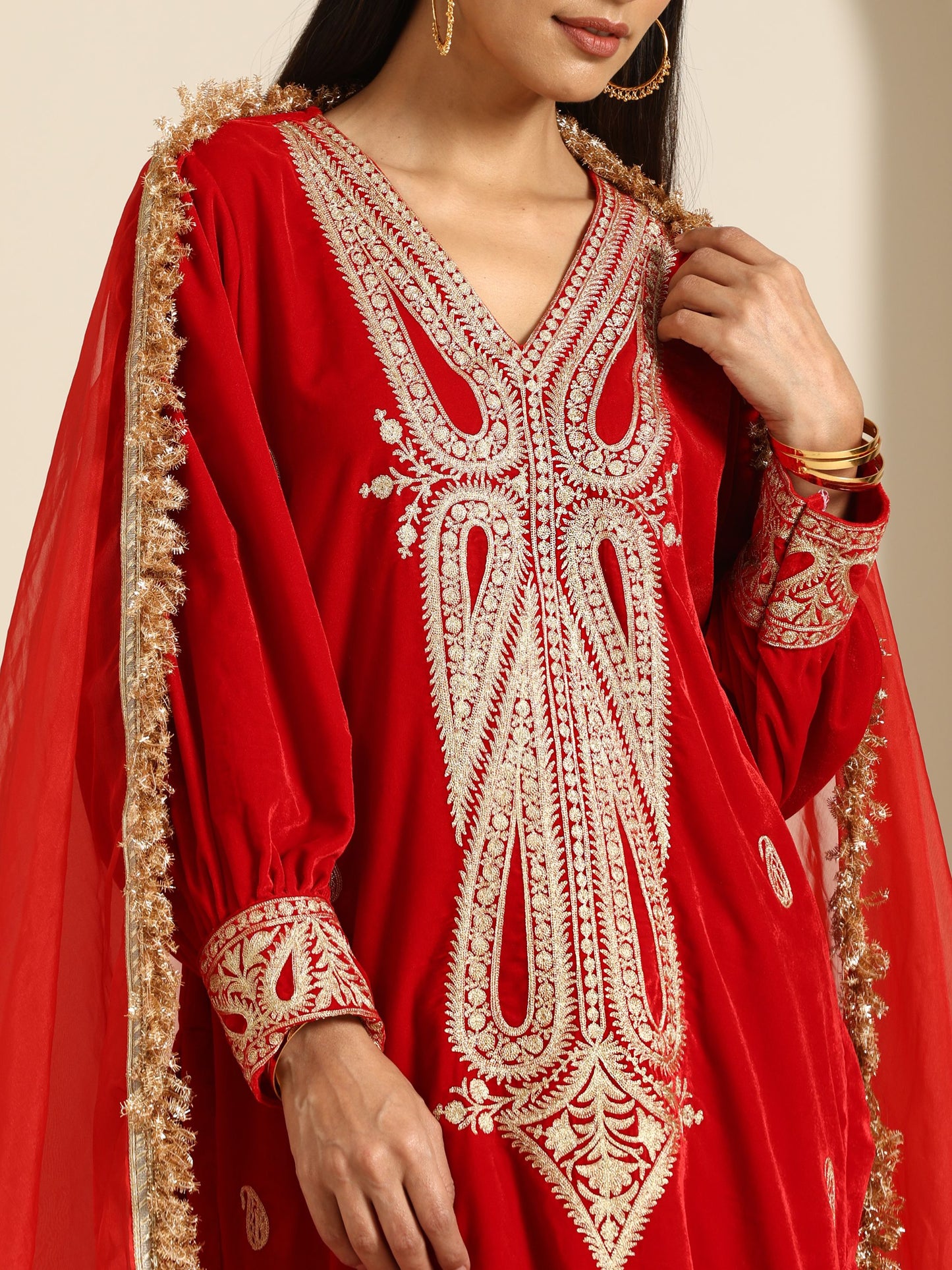 Sheen Red Velvet Salwar Suit Set