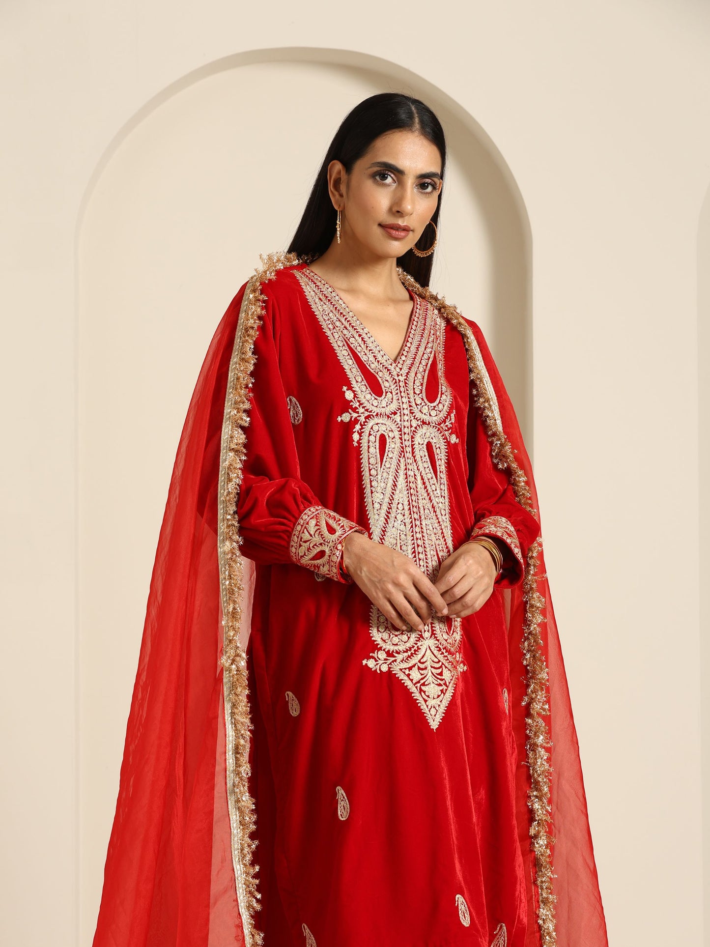 Sheen Red Velvet Salwar Suit Set