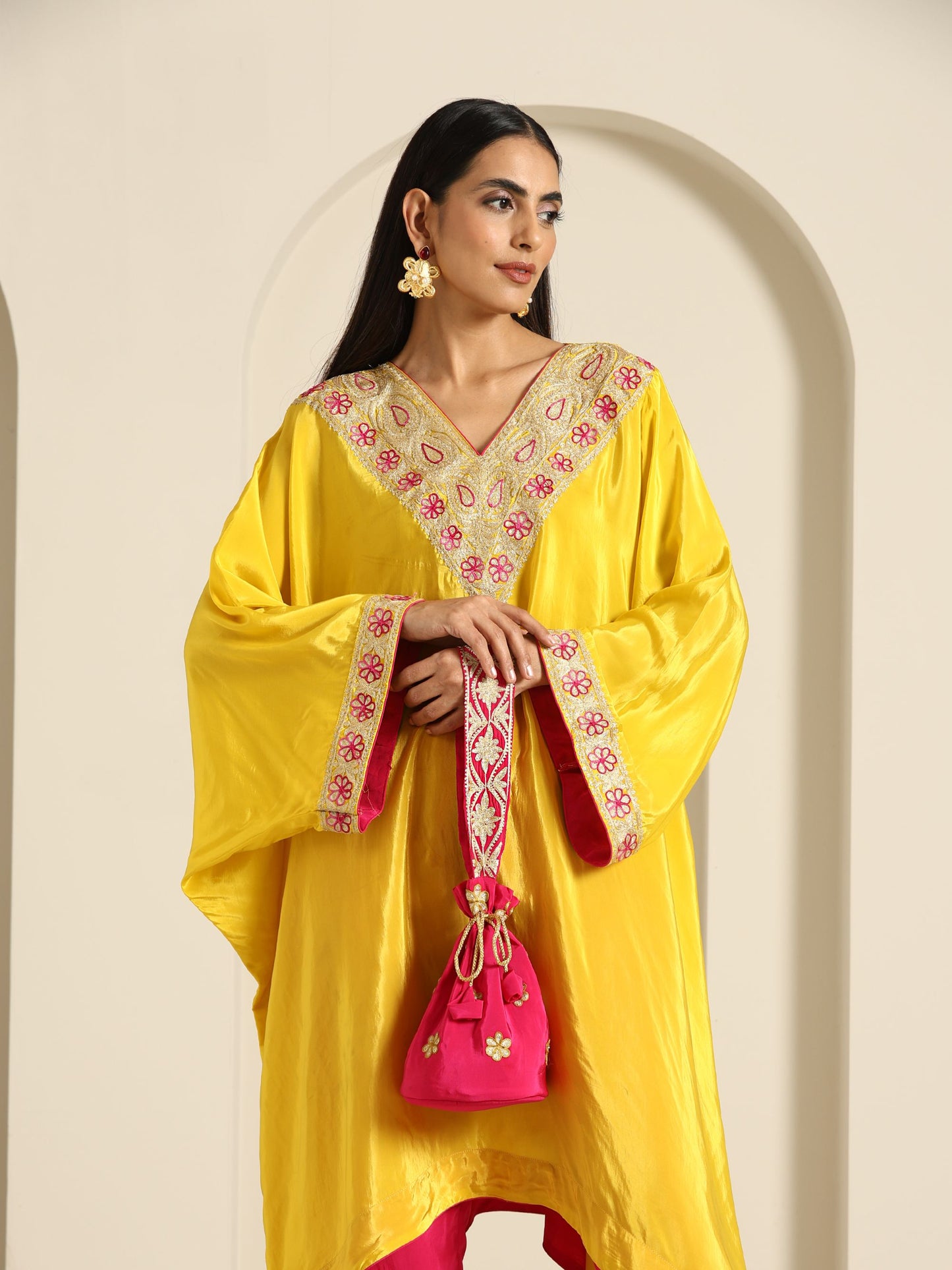 Rang Yellow & Hot Pink Kaftan Set