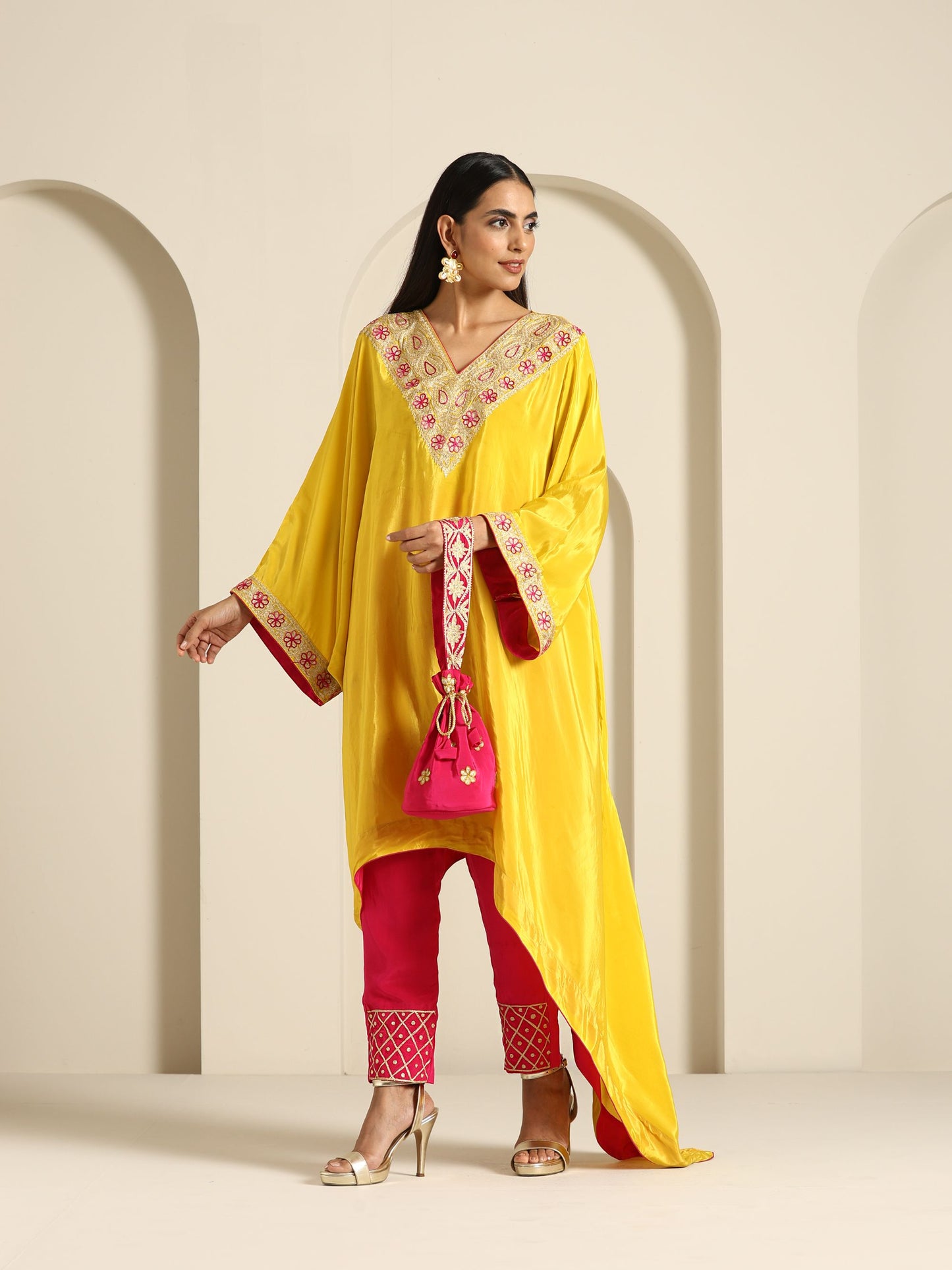 Rang Yellow & Hot Pink Kaftan Set
