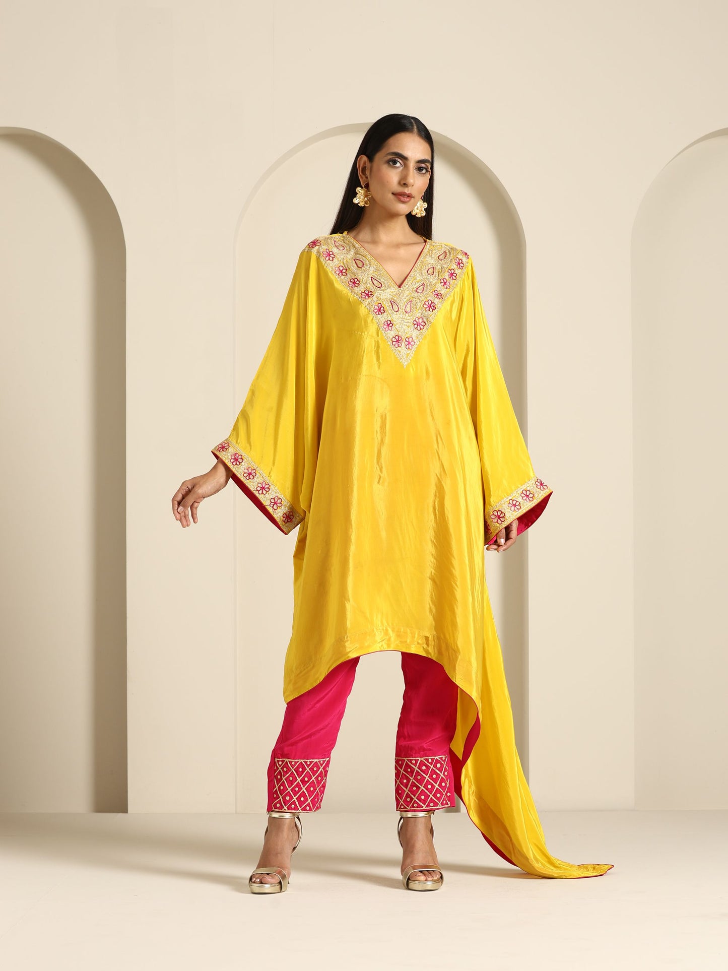 Rang Yellow & Hot Pink Kaftan Set