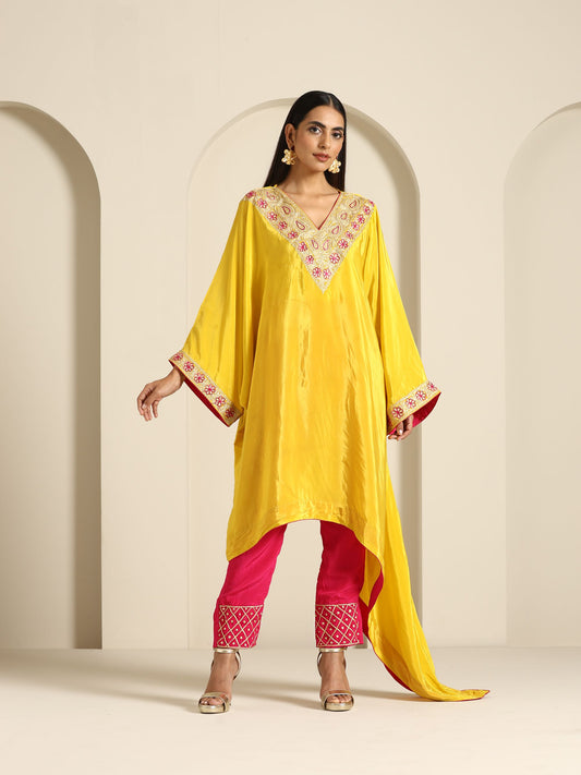 Rang Yellow & Hot Pink Kaftan Set