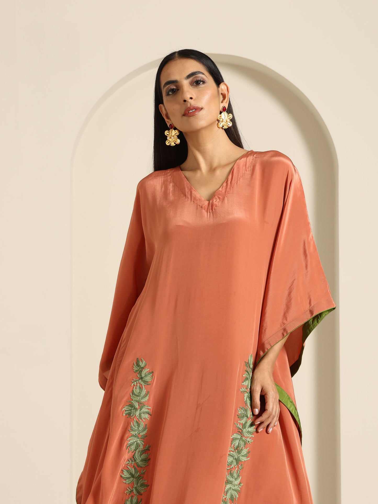 Gul Rust Crepe Kaftan Set