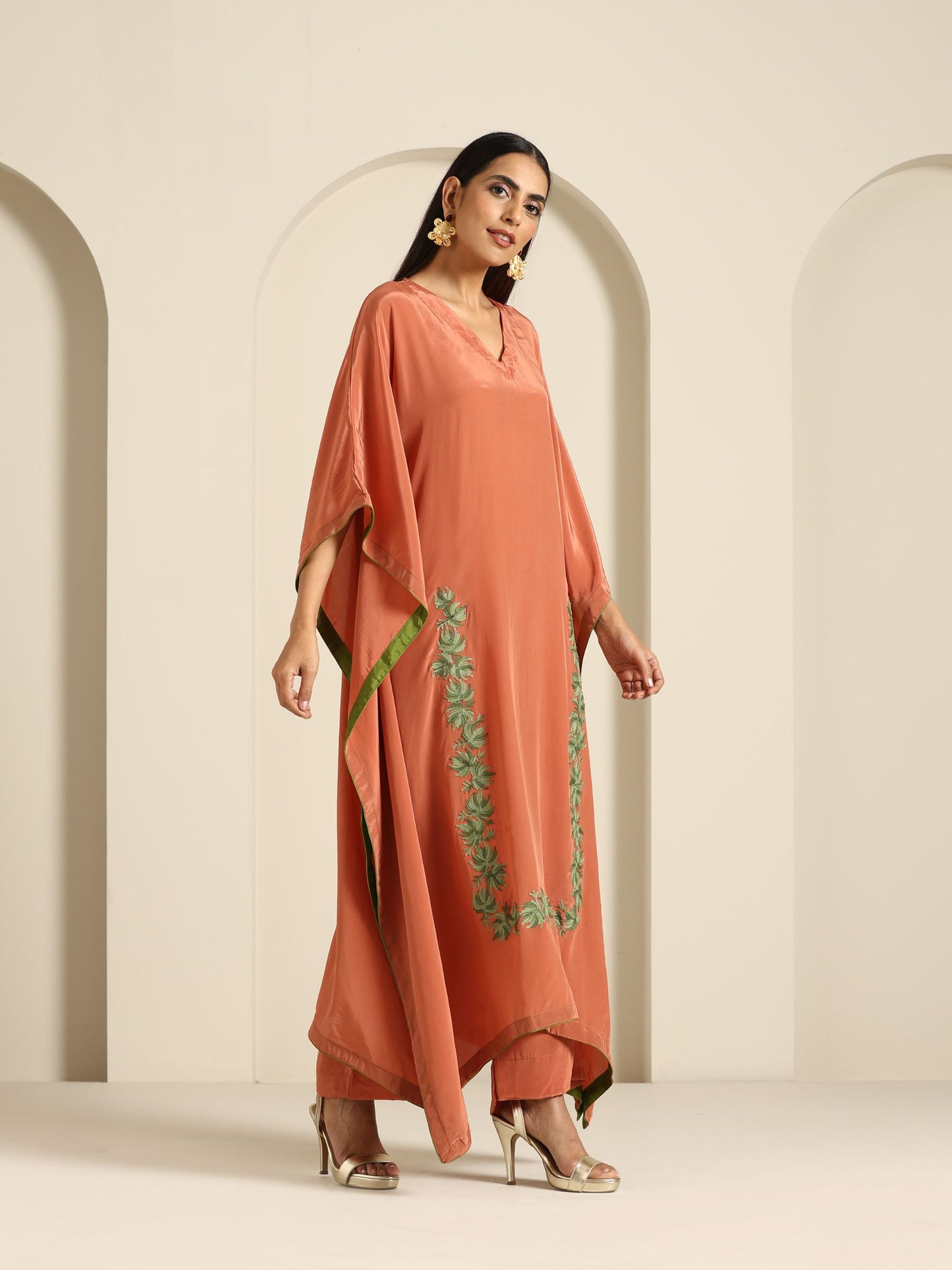 Gul Rust Crepe Kaftan Set