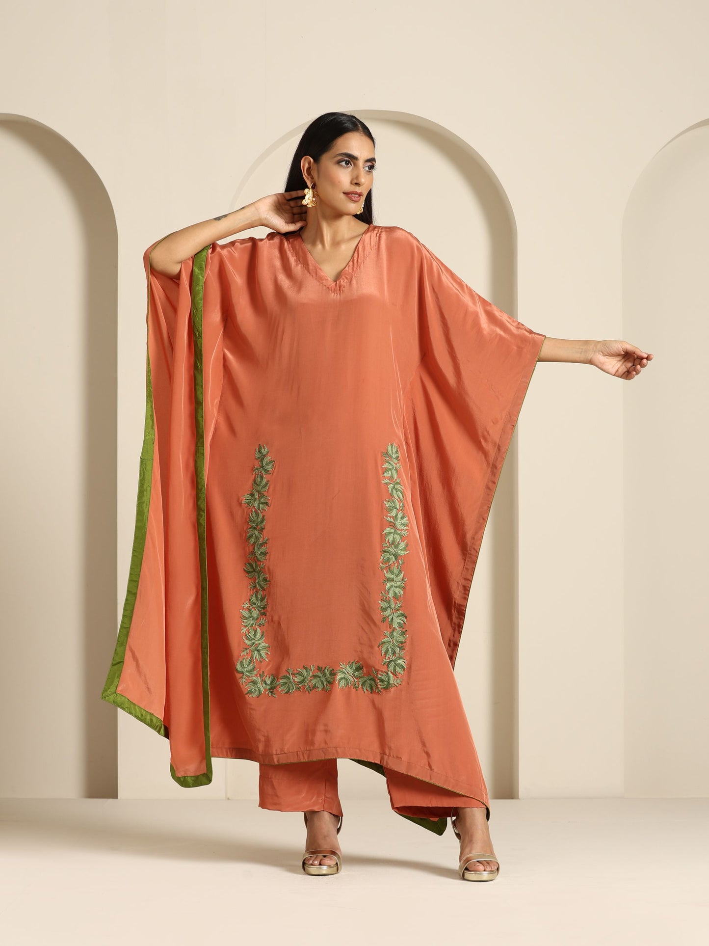 Gul Rust Crepe Kaftan Set