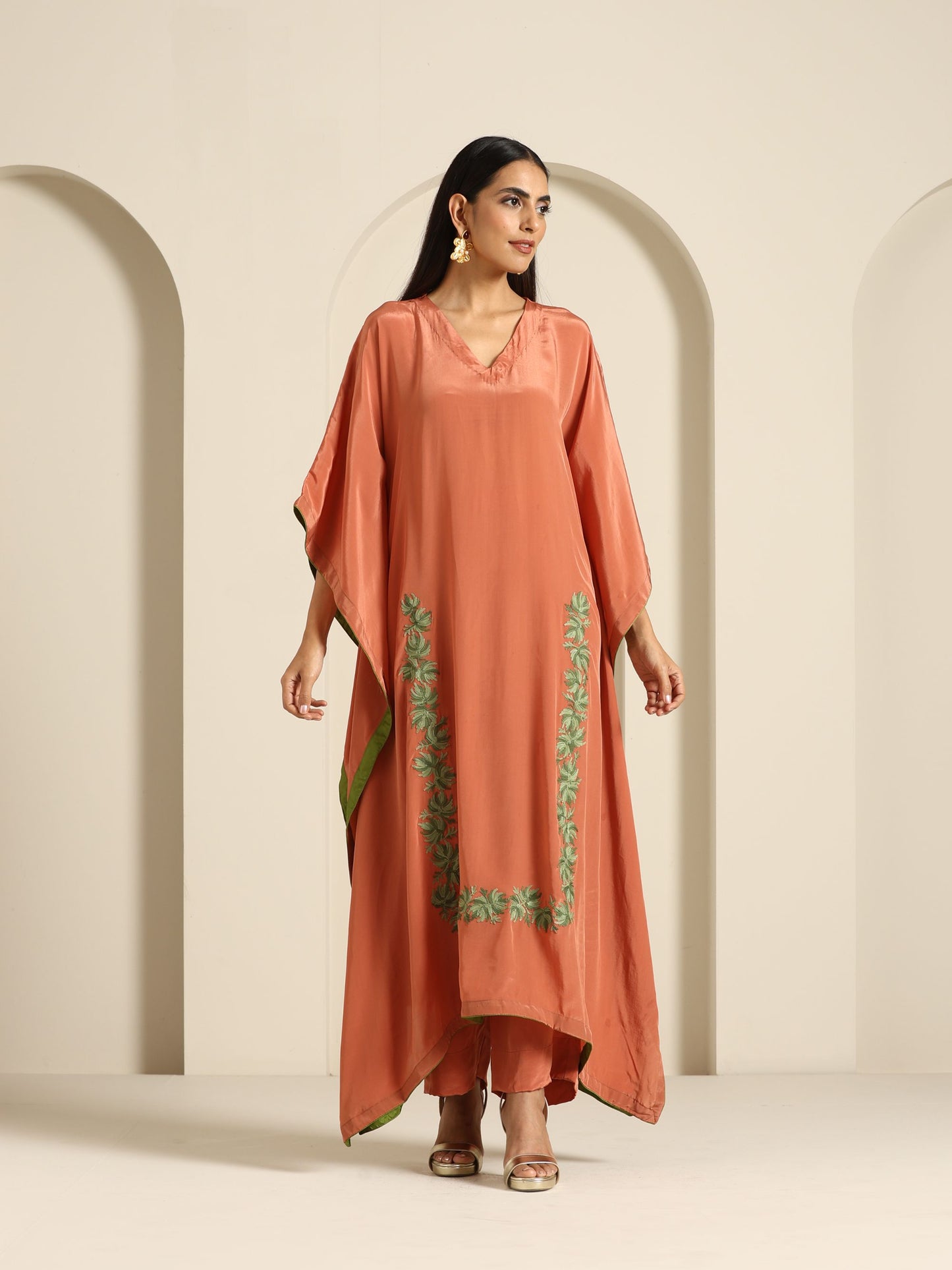 Gul Rust Crepe Kaftan Set