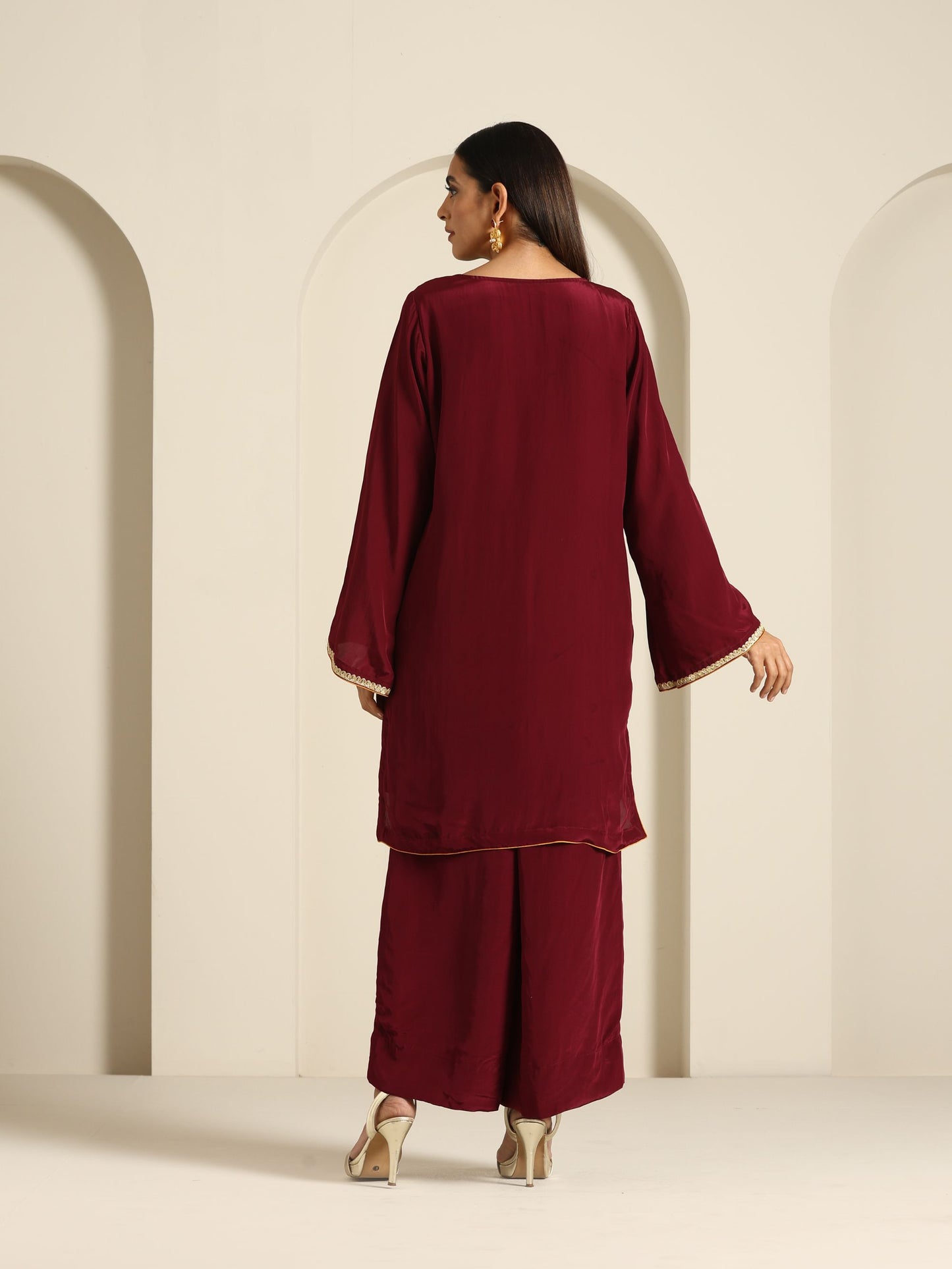 Gul Maroon Crepe Co-ord Set