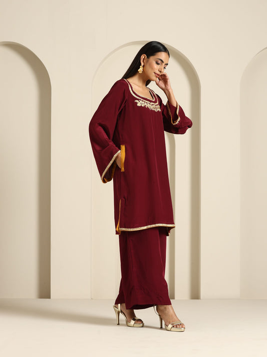 Gul Maroon Crepe Co-ord Set