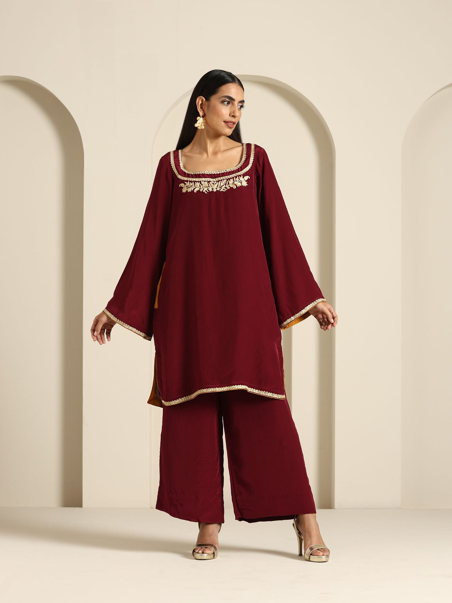 Gul Maroon Crepe Co-ord Set