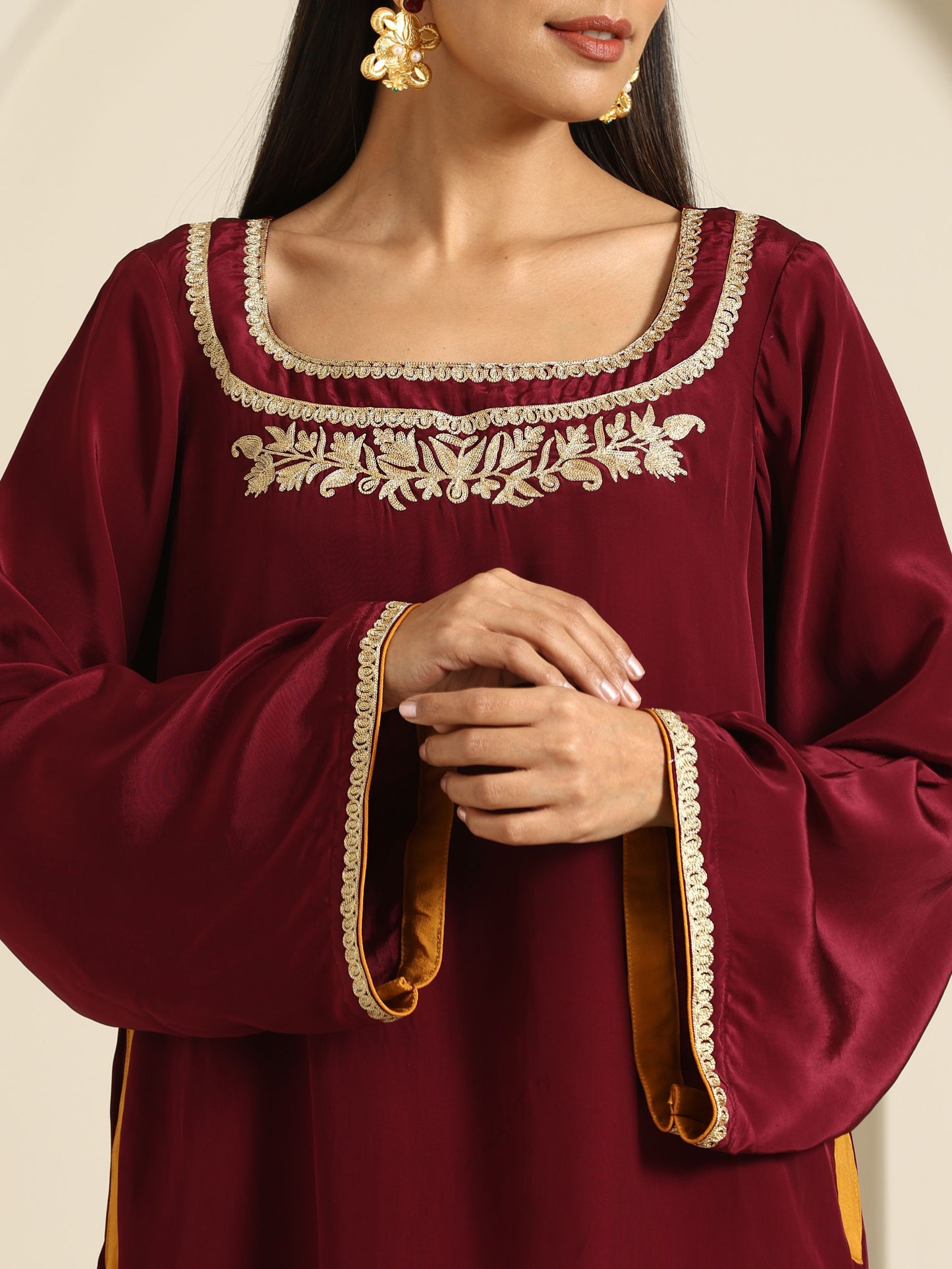 Gul Maroon Crepe Co-ord Set