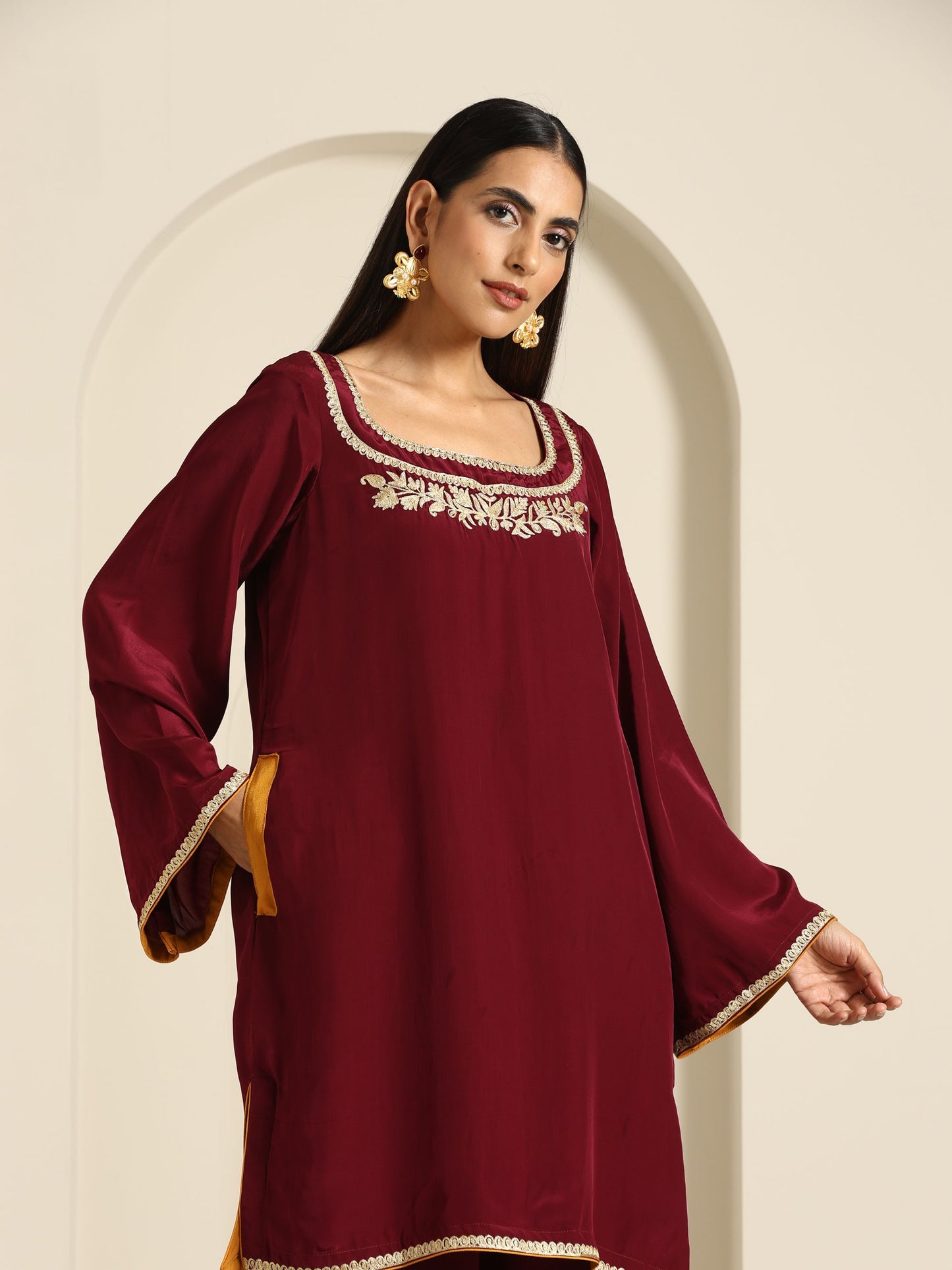 Gul Maroon Crepe Co-ord Set