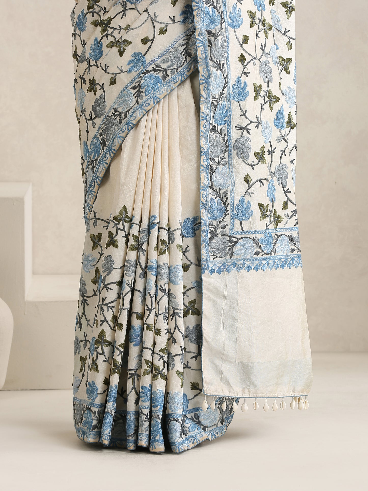 Nargis Blue & Off-White Saree