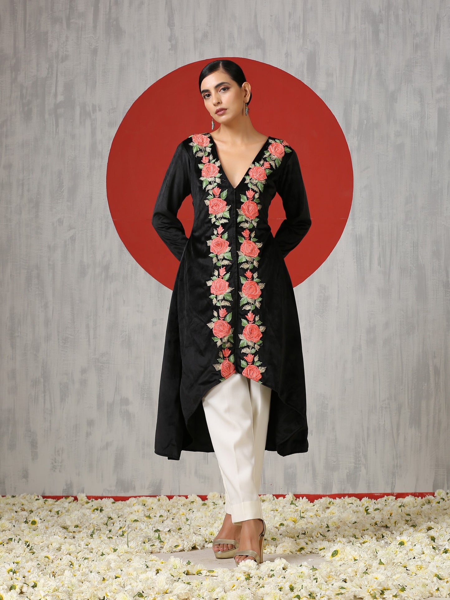 Makhmal Black Velvet Cape Set