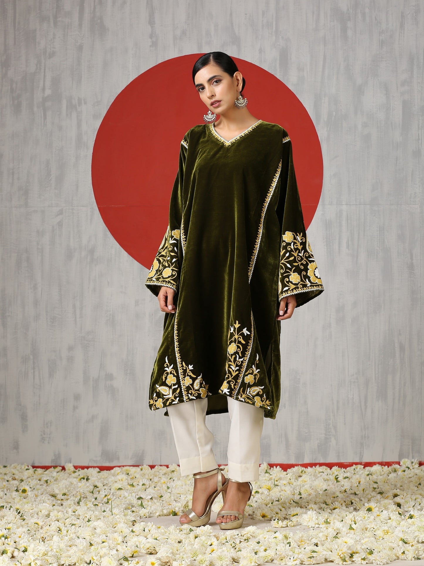 Makhmal Green Pheran Set