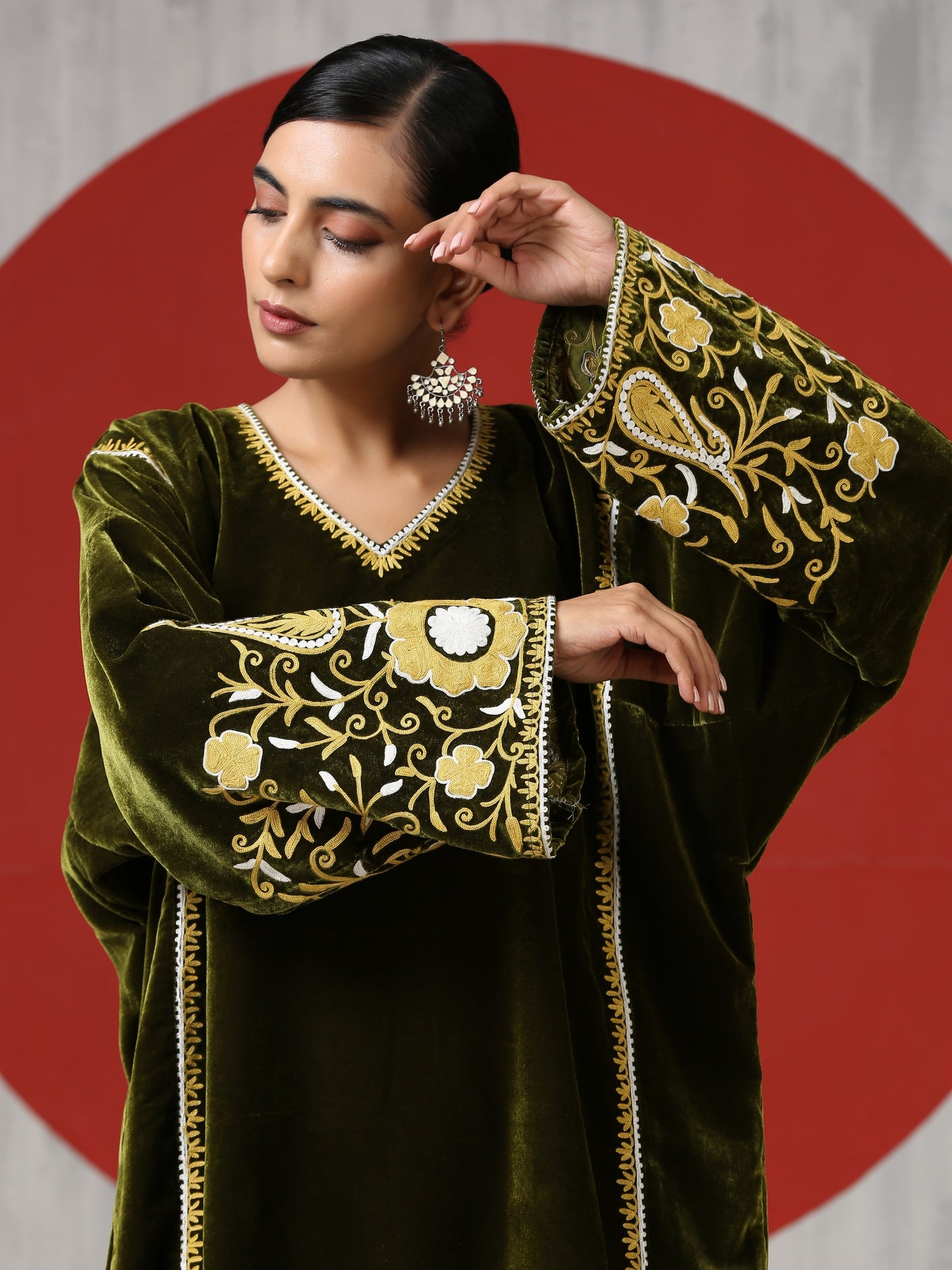 Makhmal Green Pheran Set