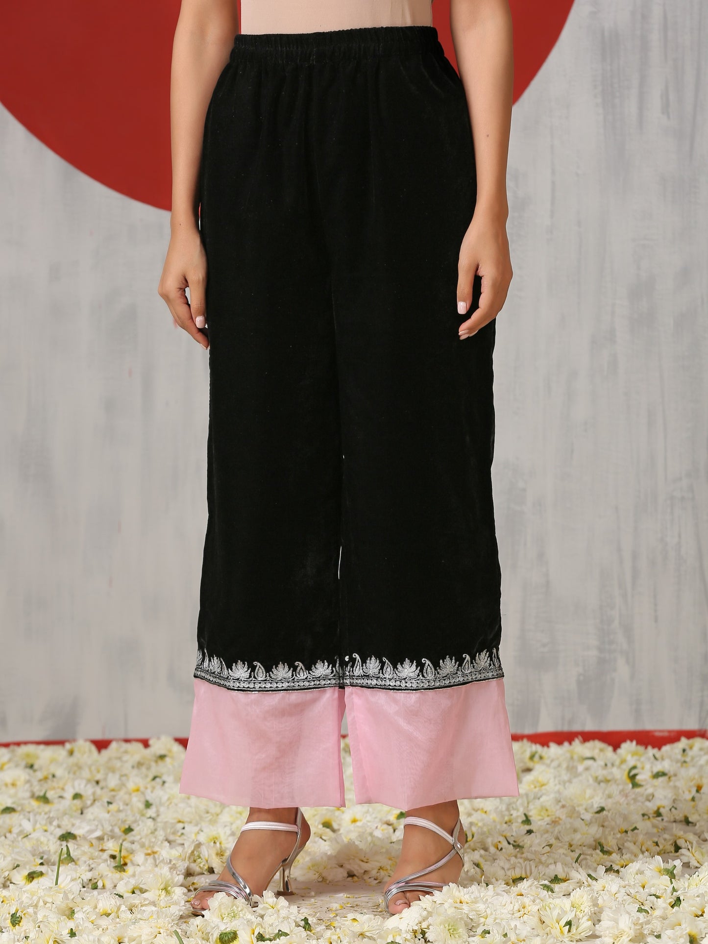 Makhmal Velvet Black & Pink Co-ord Set