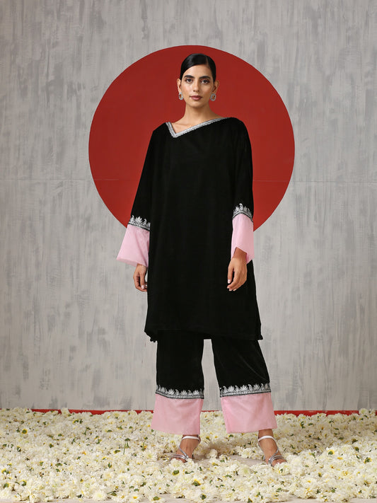 Makhmal Velvet Black & Pink Co-ord Set