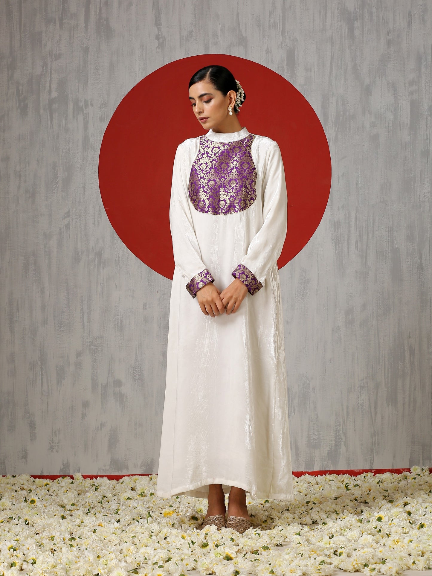 Makhmal White Dress with Purple Cape